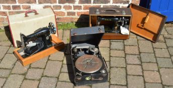 2 Singer sewing machines and a Columbia record player