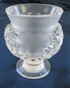 Lalique frosted pedestal vase, sides moulded with acanthus leaves,