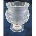 Lalique frosted pedestal vase, sides moulded with acanthus leaves,