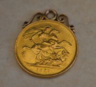 Victorian 22ct gold Golden Jubilee £2 coin in a 9ct gold mount,