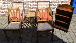 2 Bergere chairs and a cane seated piano stool,