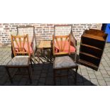 2 Bergere chairs and a cane seated piano stool,