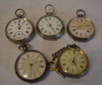 5 Swiss silver ladies fob pocket watches for spares/repair,