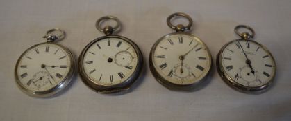 4 hallmarked silver pocket watches for spares/repair,