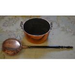 Copper warming pan and a large copper pan