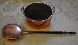 Copper warming pan and a large copper pan