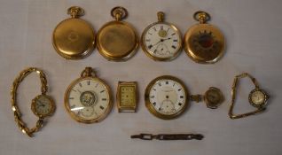 10 gold plated / gold filled pocket and wrist watch cases (some with movements) for spares/repair,