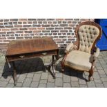 Regency style sofa table and a Victorian button back open armchair