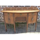 Regency style mahogany bow fronted sideboard with tambour draw & ring handles on tapering legs with