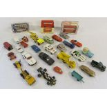 Various die cast cars mainly playworn inc Dinky and Corgi & a boxed Dinky routemaster bus