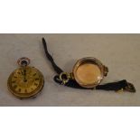 A 9ct gold ladies fob watch (crystal missing) and a 9ct gold watch case (AF)