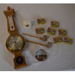 Small barometer, Shelley crested china top hat, 2 pipes,