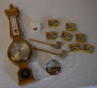 Small barometer, Shelley crested china top hat, 2 pipes,