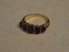 9ct gold 5 stone amethyst ring, approx weight 4g,