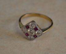 18ct gold ruby and diamond Art Deco style ring,