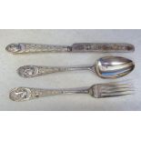 Silver knife, fork and spoon Sheffield 1873 & 1879 weight 3.