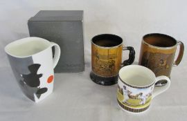 Mackenzie Thorpe limited edition mug & 3 other sporting mugs/tankards