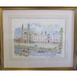 Colour wash print of Kings College Cambridge by Derek Abel from the original in the Benet Gallery