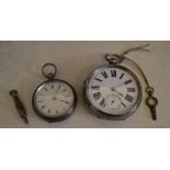 Silver open faced pocket watch and a Swiss ladies fob watch