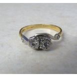 18ct gold platinum set 2 stone diamond ring total 0.