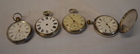 4 hallmarked silver pocket watches for spares/repair,