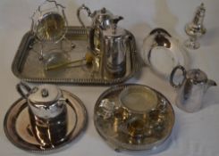 Various silver plate including dinner gong, coffee pot,
