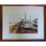 Shipping scene in coloured pen by Alf Newsome (1932-2017) signed and dated 1990 57 cm x 47 cm