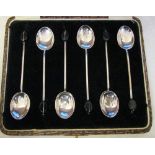 Cased set of Art Deco silver coffee spoons Birmingham 1923 total weight 1.