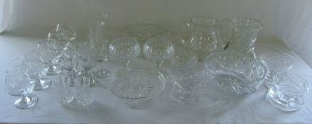 Assorted glassware inc jugs, dessert bowls,