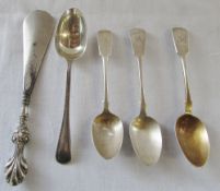 Silver handled shoe horn Birmingham 1905, teaspoon Sheffield 1896 weight 1.