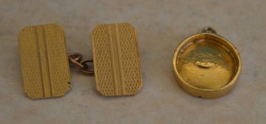 Scrap gold - 9ct single cufflink and a yellow metal pendant tested as 14ct total approx weight 6g