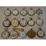 15 pocket watches for spares or repair, including Railway Timekeeper,