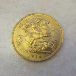 22ct gold half sovereign 1914