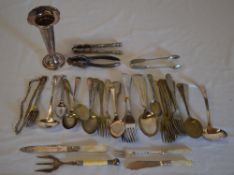 Various silver plated cutlery and a sp vase