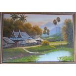 Oil on canvas of a Bali landscape
