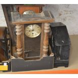 3 wall clocks and a slate mantle clock case for spares/repairs