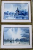 Pair of watercolours by Grimsby artist H S Yeung signed and dated 14th/23rd September 1983 Grimsby