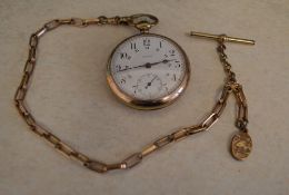 Gold filled Regina pocket watch on a gold filled 'JFSS' watch chain