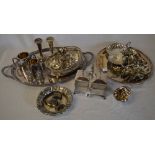 Various silver plate including trays, cutlery, salt pig,