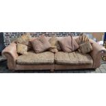 LargeThomas Lloyd sofa in leather & fabric with scatter back cushions (small rip to leather)