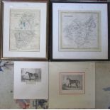 Map of Leicestershire and Nottinghamshire & 2 equestrian engravings 1837 Oaks winner and 1838 St