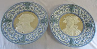 Pair of large Eichwald majolica chargers/wall plaques D 43.