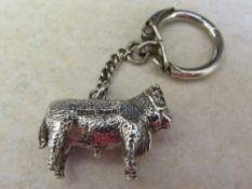 Silver bull keyring Birmingham hallmark weight 0.