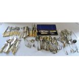Assorted silver plate cutlery inc Shaw Savill Line and boxed fish knife and fork