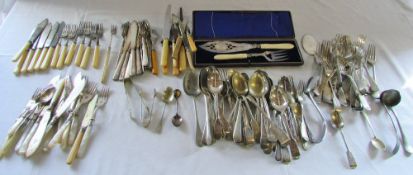 Assorted silver plate cutlery inc Shaw Savill Line and boxed fish knife and fork