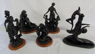 Various bronze effect figurines inc Art Deco style ladies