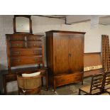 Modern hardwood John Lewis bedroom suit comprising double bergere bed, wardrobe, chest of drawers,