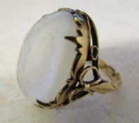 9ct gold dress ring with possibly milky quartz stone size N/O