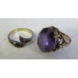 Tested as 9ct gold topaz ring (af) and simulated alexandrite dress ring