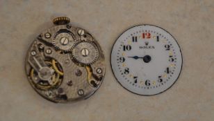 Movement and dial marked 'Rolex' for spares/repair